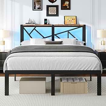 ベッドフレーム BED + MATTRESS with storage - 160x200 cm Amazon.com: ChicZhiNest Full Size Bed Frame with LED